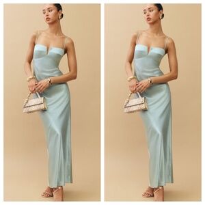 Reformation Brie Aquamarine Blue Silk Sleeveless Maxi Dress - Size 0 - with tags